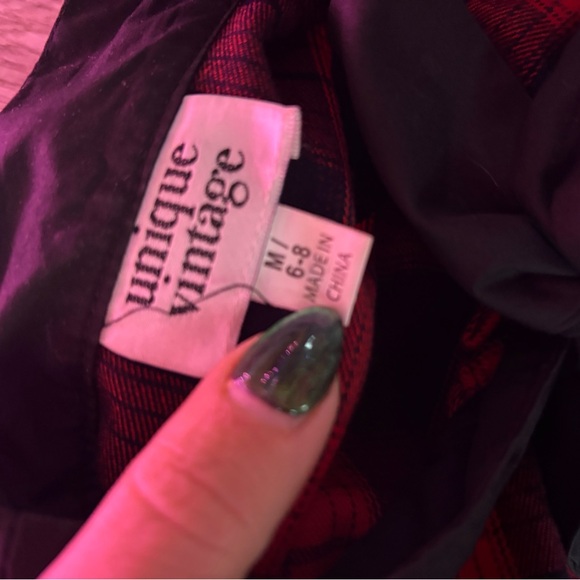 Unique Vintage Red and Black Plaid Midi Dress - Picture 9 of 13